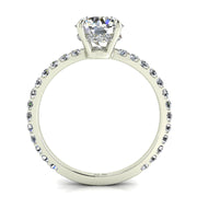 Solitaire Sofia bague diamant coussin et diamants ronds 1.25 carat or blanc